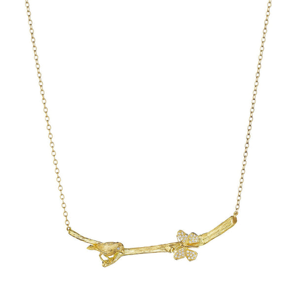 Wonderland Lovebird & Butterfly Twig Necklace