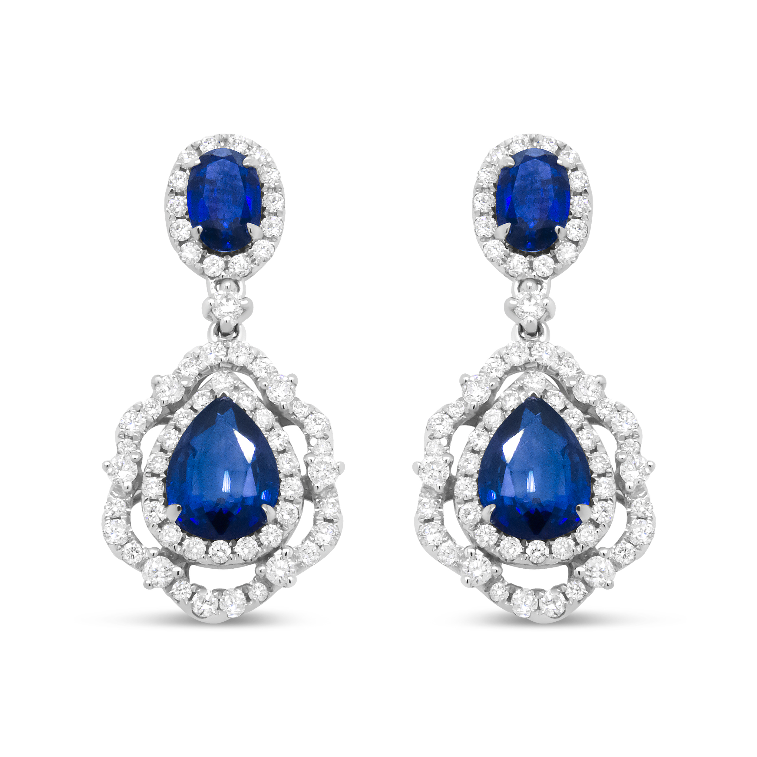 18K White Gold 1.00 Cttw Round Diamond 7.5 x 5.5 Pear and 5.5 x 3.5 Oval Tanzanite Dangle Drop Earring (H-I Color, SI1-SI2 Clarity)