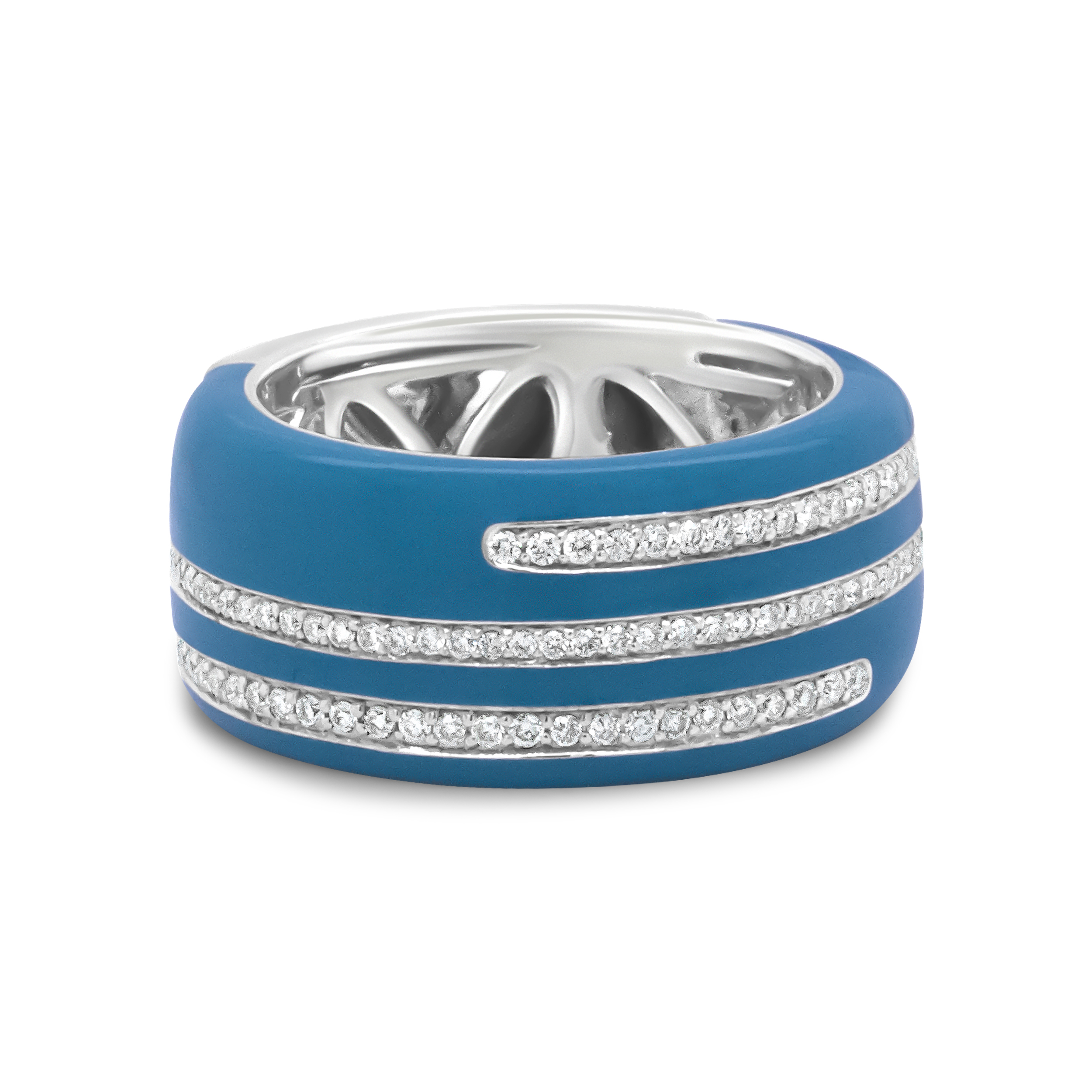 .925 Sterling Silver Turquoise Enamel 5/8 Cttw Round Diamond Wide Band Statement Ring (F-G Color, VS1-VS2 Clarity) - Size 7
