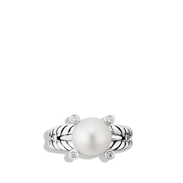 David Yurman Cable Pearl Ring with Diamonds, size 6