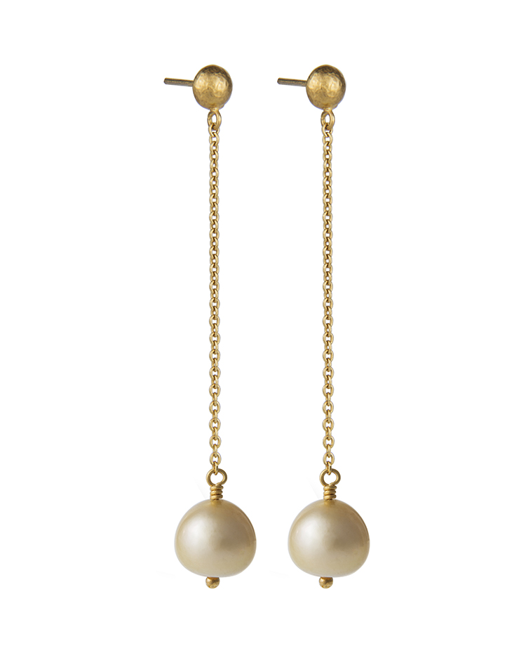 Yossi Harari Jewelry Roxanne 18k Gold Cultured Pearl Chain Mica Earrings