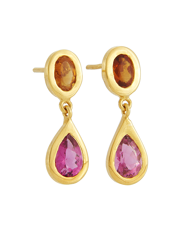 Yossi Harari Jewelry Roxanne 18k Gold Cirtine & Pink Tourmaline Mica Earrings