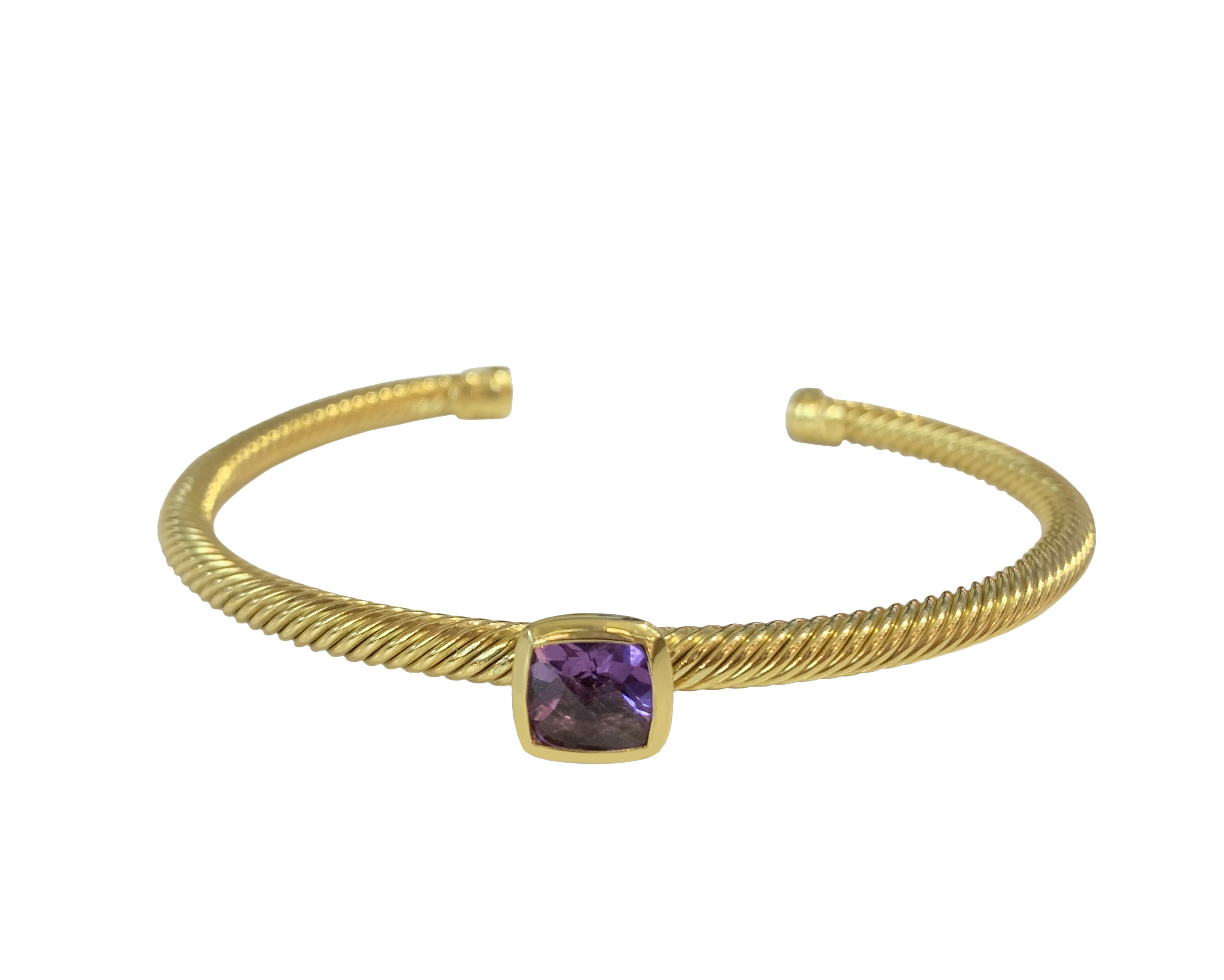 David Yurman Yellow Gold Cable Bracelet with Amethyst