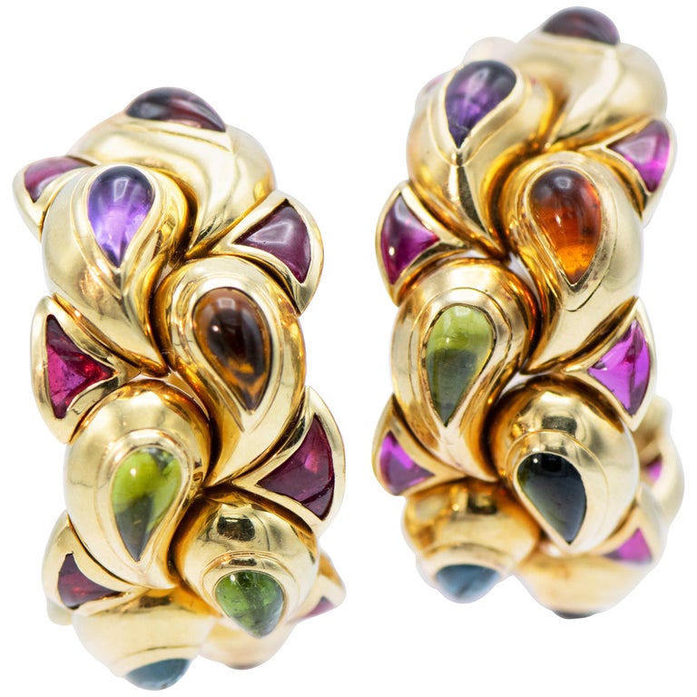 Chopard 18 Karat Yellow Gold Multicolored Gemstone Large Earring
